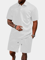 Geometric knit polo set in white – TARLANO