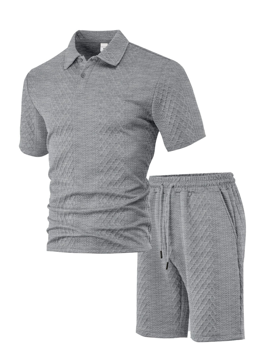 Mens Short Sleeve Knit Polo Set Geometric Pattern Drawstring Shorts – Ronco