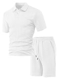 Mens Short Sleeve Knit Polo Set Geometric Pattern Drawstring Shorts – Ronco