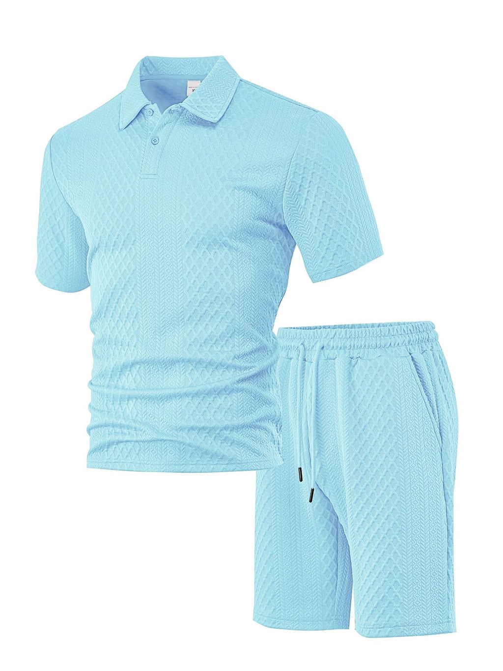 Mens Short Sleeve Knit Polo Set Geometric Pattern Drawstring Shorts – Ronco