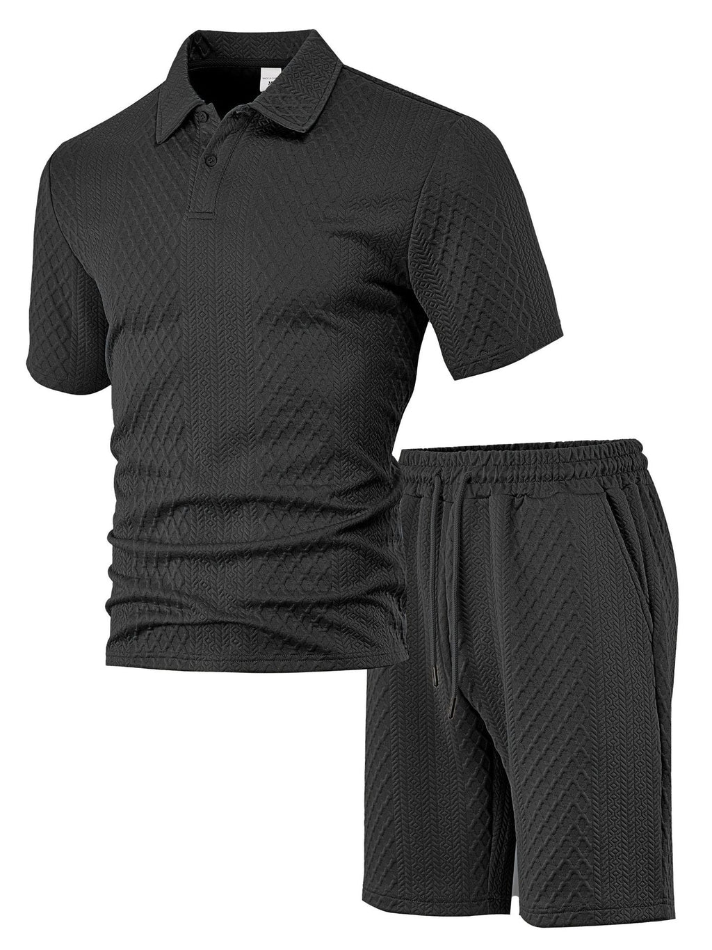Mens Short Sleeve Knit Polo Set Geometric Pattern Drawstring Shorts – Ronco