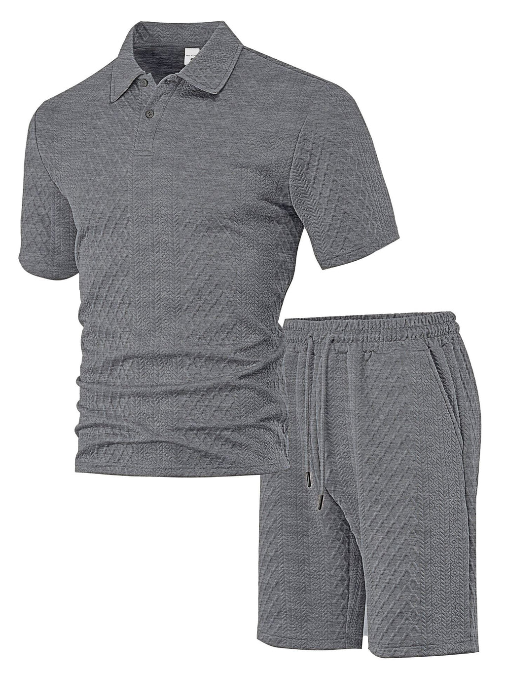 Mens Short Sleeve Knit Polo Set Geometric Pattern Drawstring Shorts – Ronco