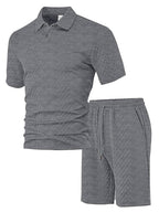 Mens Short Sleeve Knit Polo Set Geometric Pattern Drawstring Shorts – Ronco