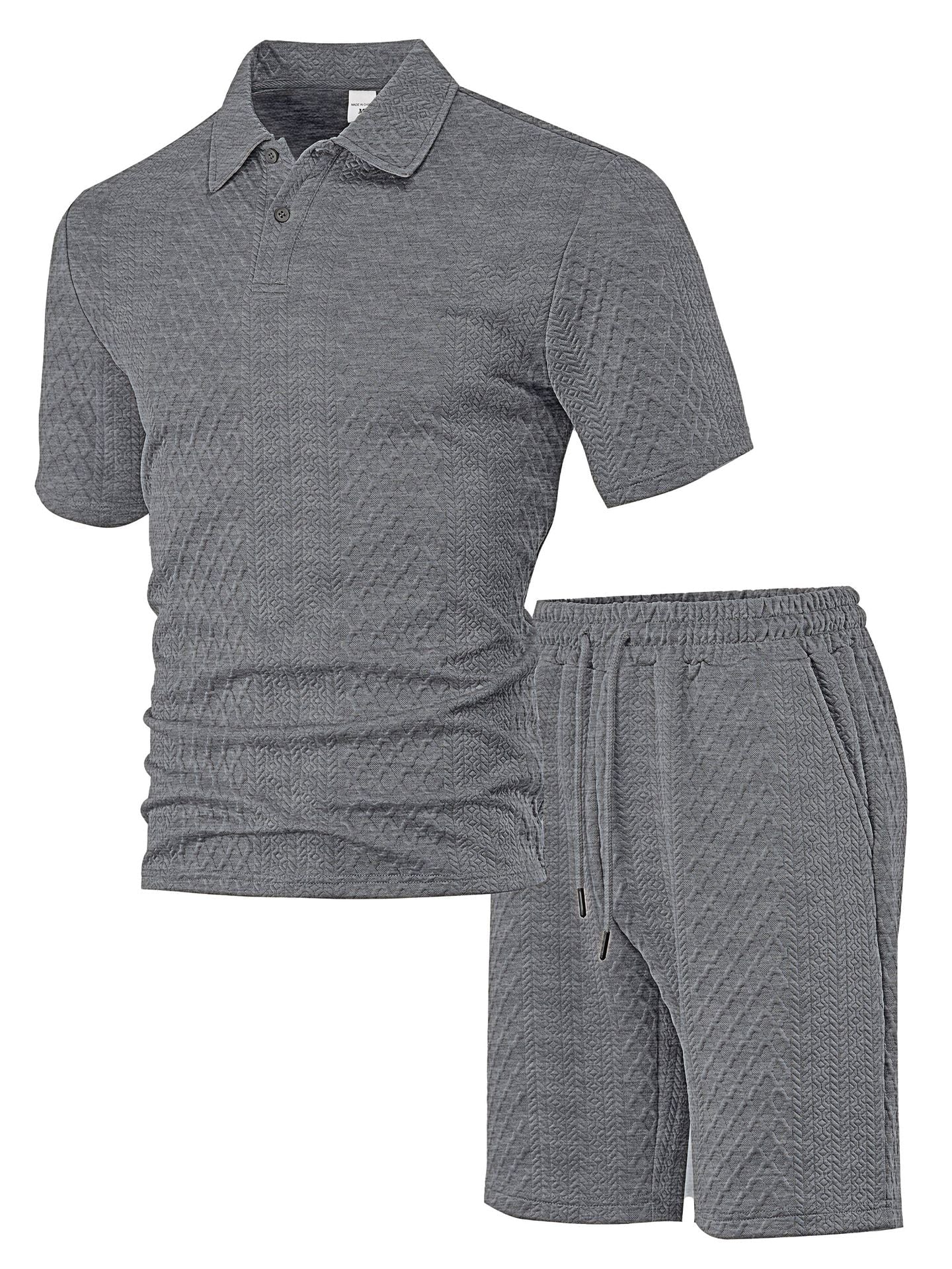 Mens Short Sleeve Knit Polo Set Geometric Pattern Drawstring Shorts – Ronco