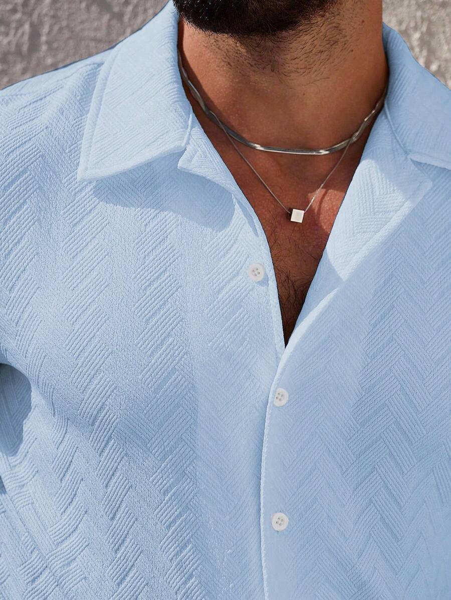 Mens Short Sleeve Shirt Solid Color Single-Breasted Casual – Vanto