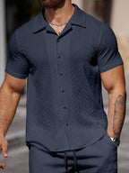 Mens Short Sleeve Shirt Solid Color Single-Breasted Casual – Vanto
