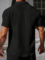 Mens Short Sleeve Shirt Solid Color Single-Breasted Casual – Vanto