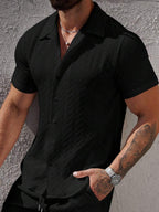 Mens Short Sleeve Shirt Solid Color Single-Breasted Casual – Vanto