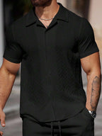 Mens Short Sleeve Shirt Solid Color Single-Breasted Casual – Vanto