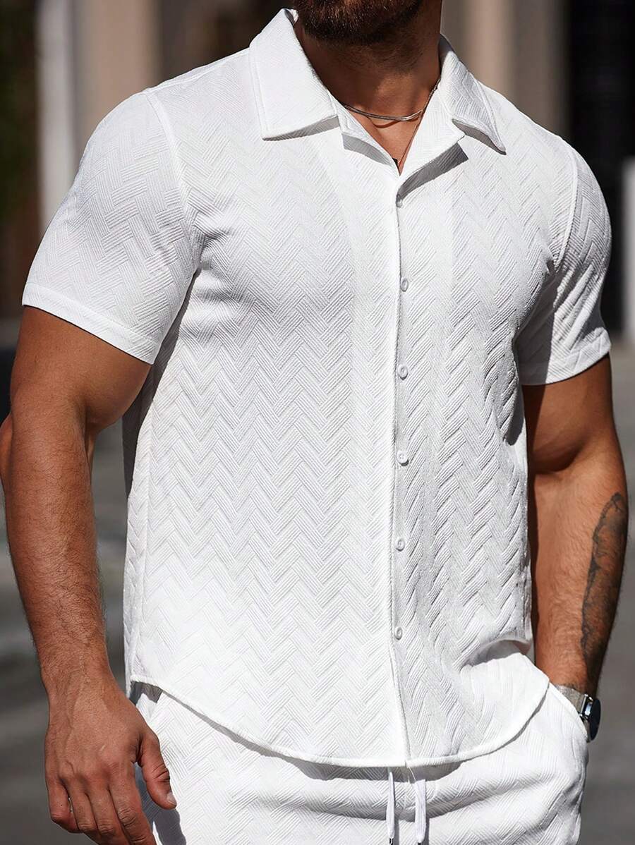 Mens Short Sleeve Shirt Solid Color Single-Breasted Casual – Vanto