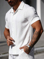 Mens Short Sleeve Shirt Solid Color Single-Breasted Casual – Vanto