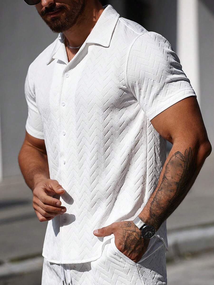Mens Short Sleeve Shirt Solid Color Single-Breasted Casual – Vanto