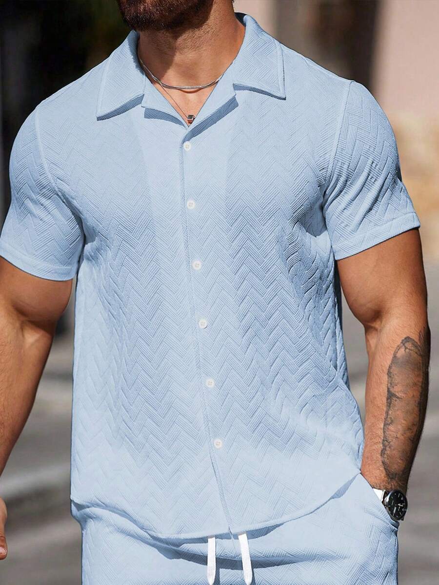 Mens Short Sleeve Shirt Solid Color Single-Breasted Casual – Vanto