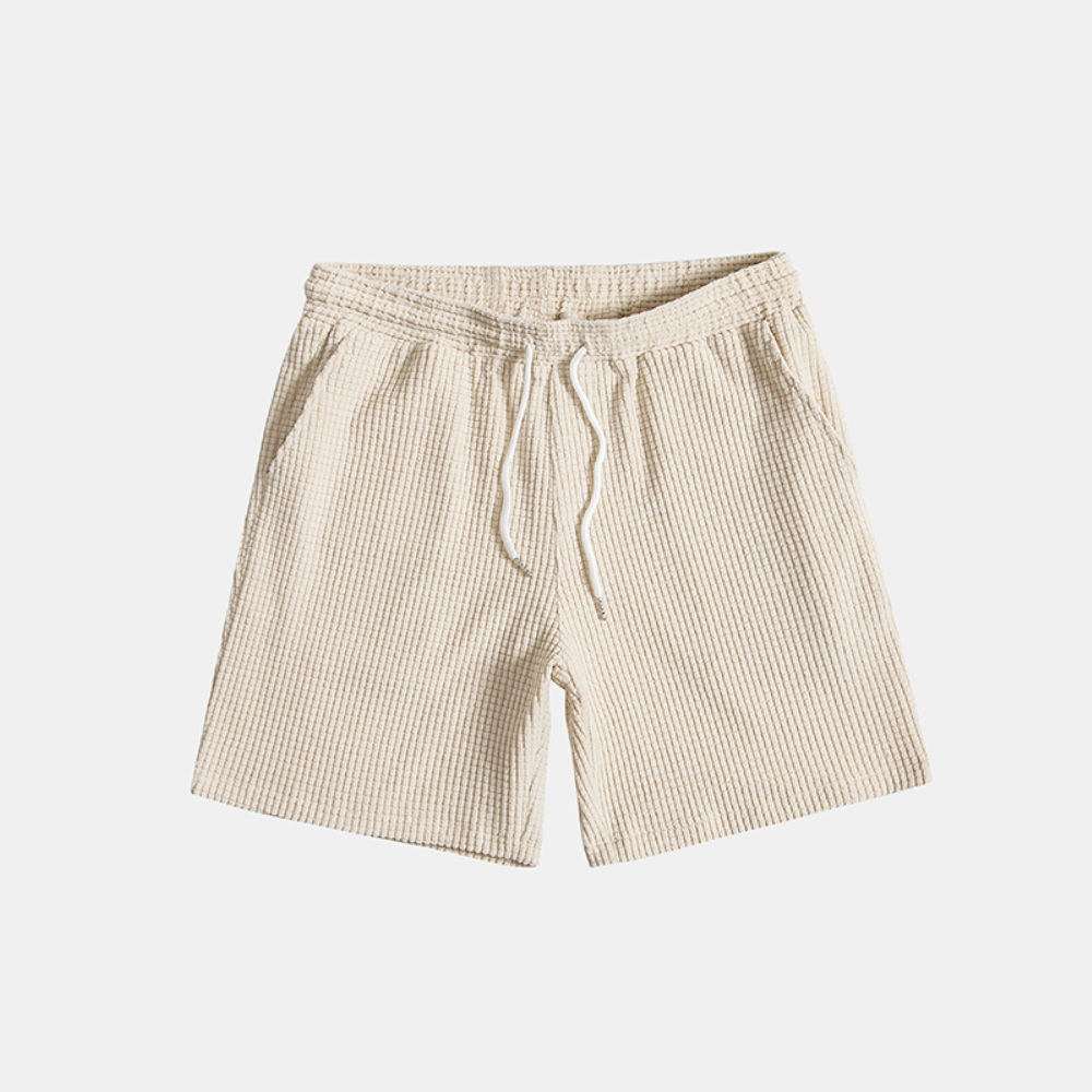 Mens Short Sleeve Waffle Knit Lounge Set Button Shirt Drawstring Shorts – Fandro