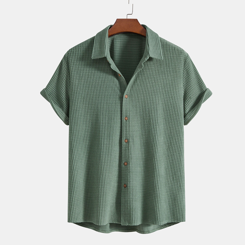 Mens Short Sleeve Waffle Knit Lounge Set Button Shirt Drawstring Shorts – Fandro