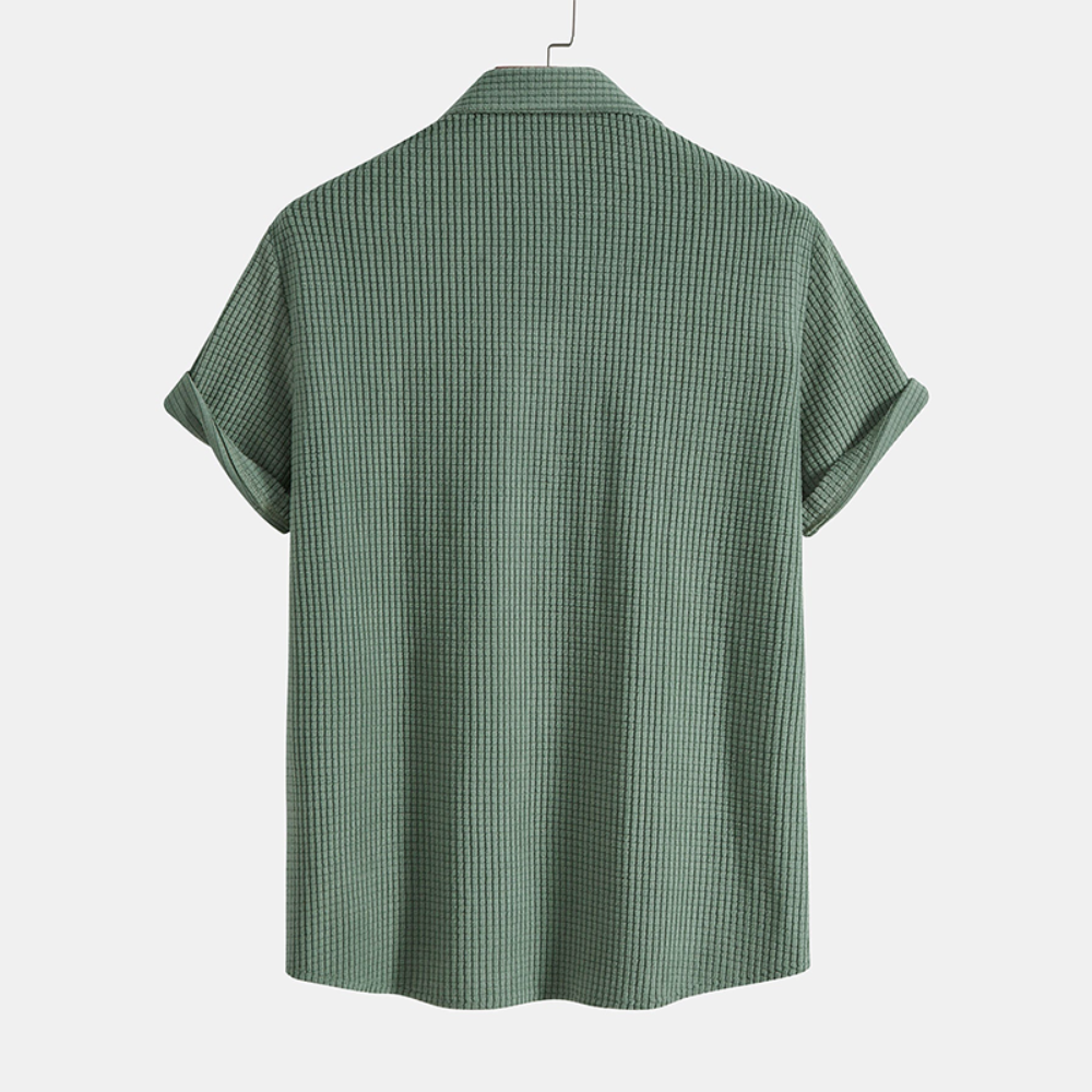 Mens Short Sleeve Waffle Knit Lounge Set Button Shirt Drawstring Shorts – Fandro