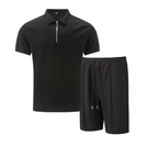 Mens Short Waffle Knit Polo Set Zip Placket Matching Shorts – Drenco