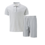 Mens Short Waffle Knit Polo Set Zip Placket Matching Shorts – Drenco