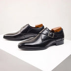 Model wearing monk strap dress shoe in brown – TARLANO