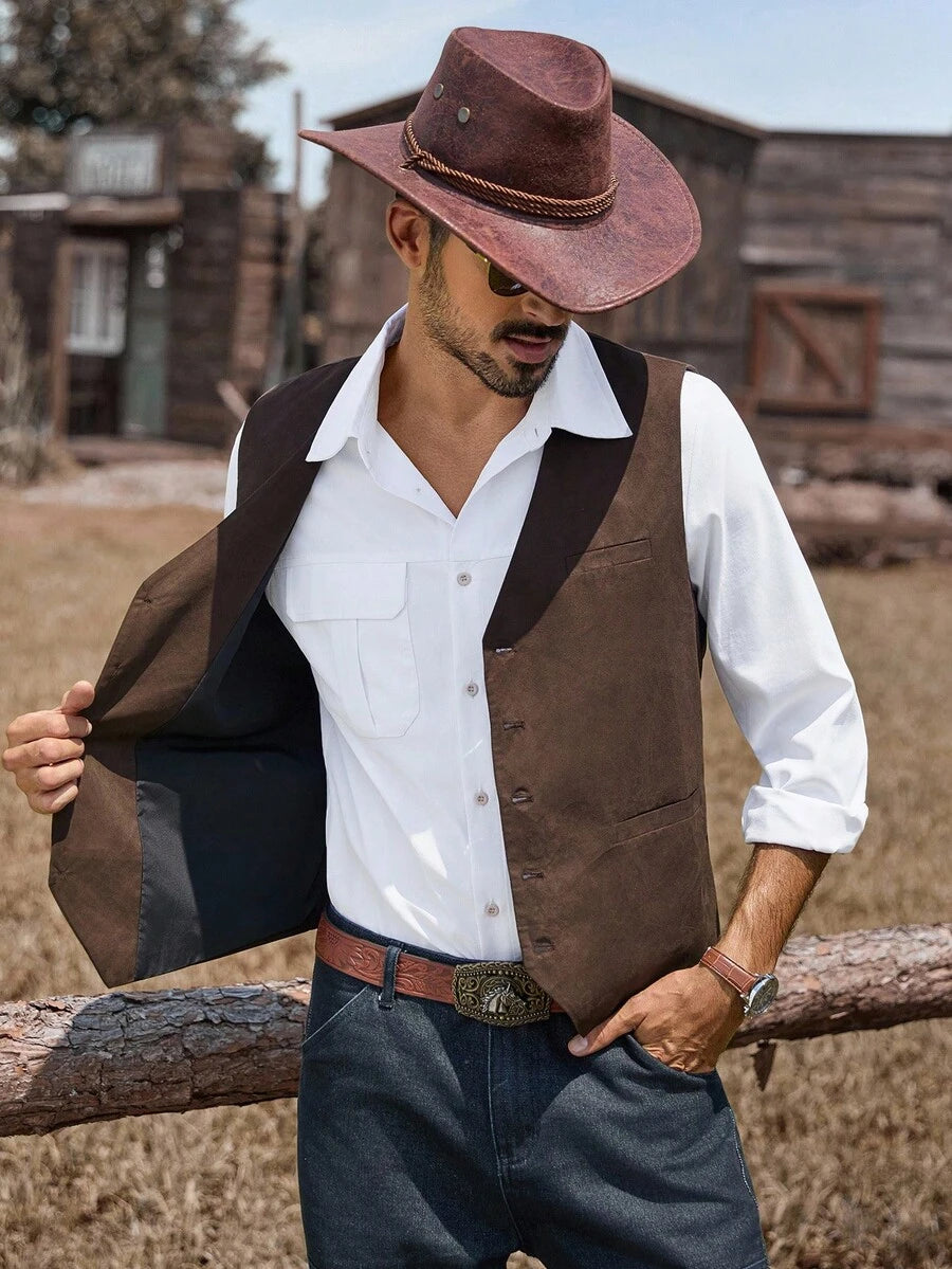 Men's Suedette Western Waistcoat Sleeveless V-Neck Vest – Ranvo