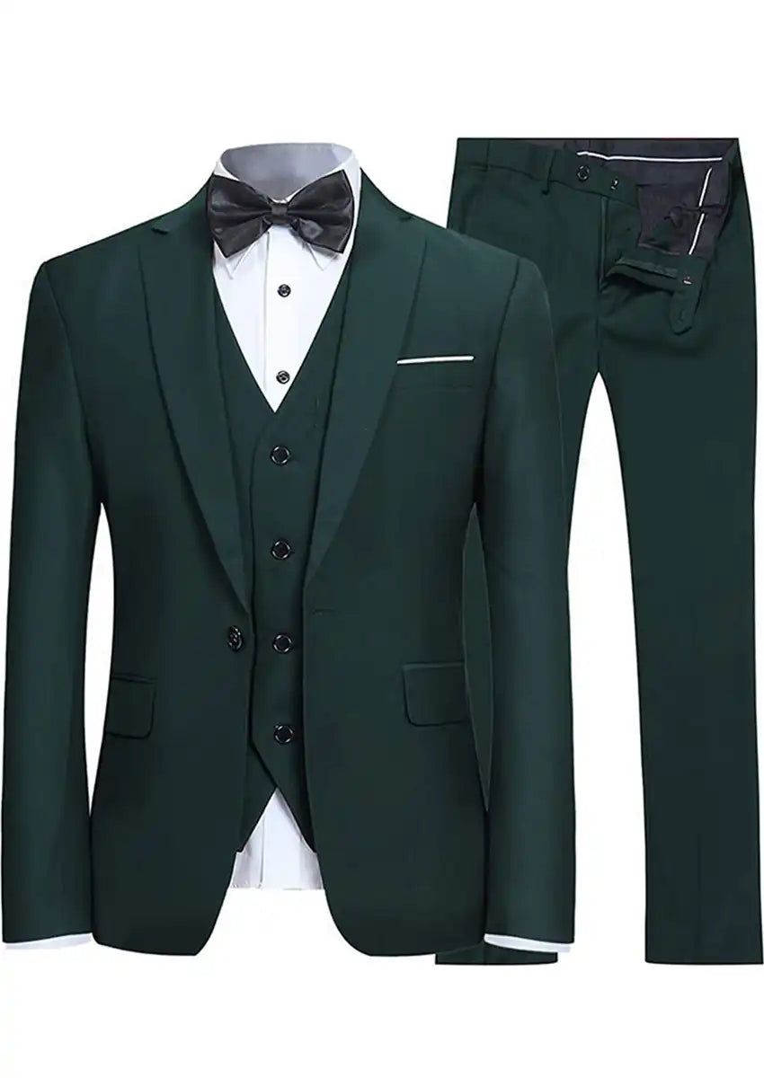Dark green 3-piece slim fit suit with one button notch lapel – TARLANO