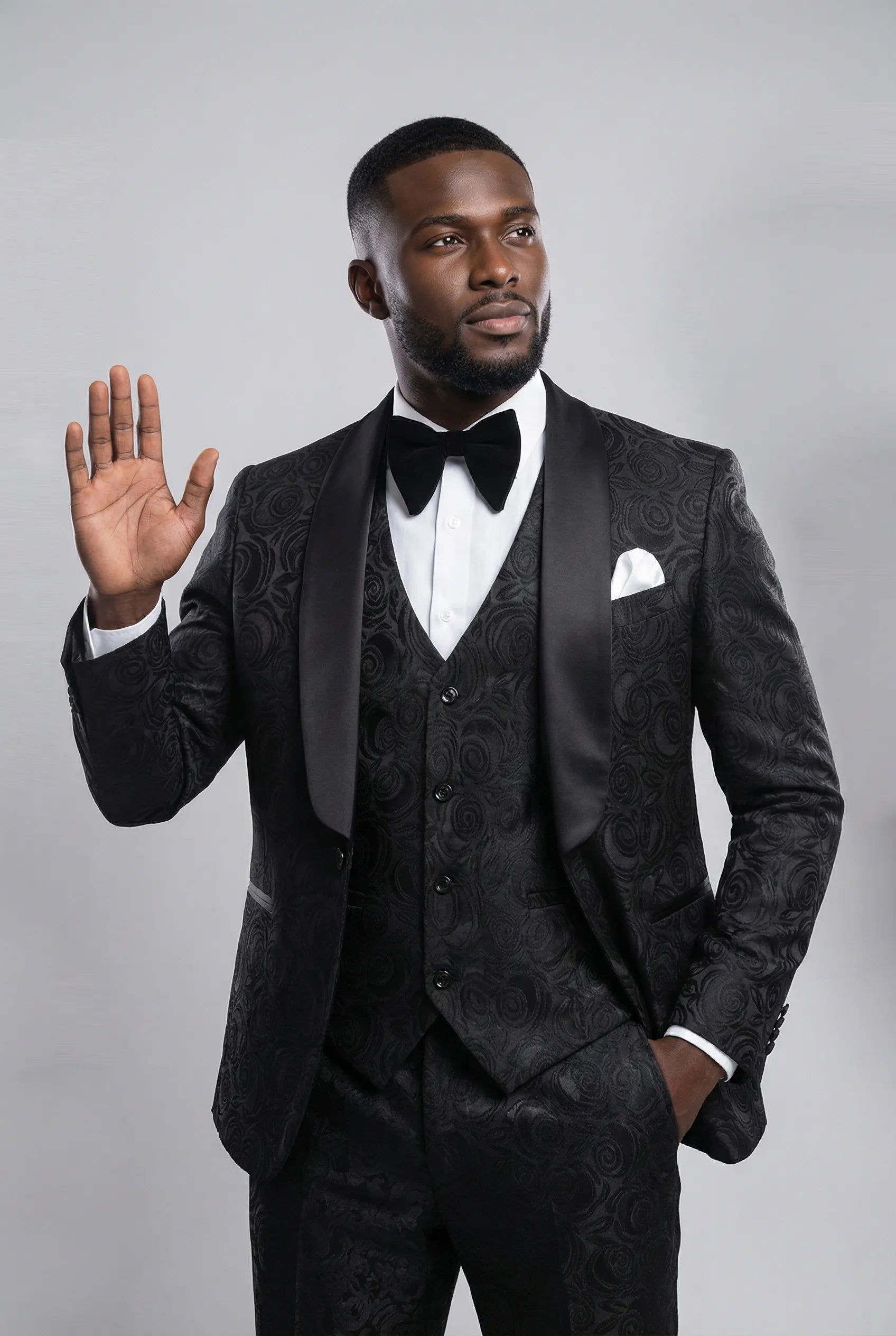 Mens Suit 3-Piece Rhinestone Shawl Lapel Tuxedo Black – Halco