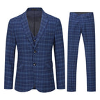 Mens Suit 3-Piece Slim Fit Plaid Peaked Lapel Navy – Beldox