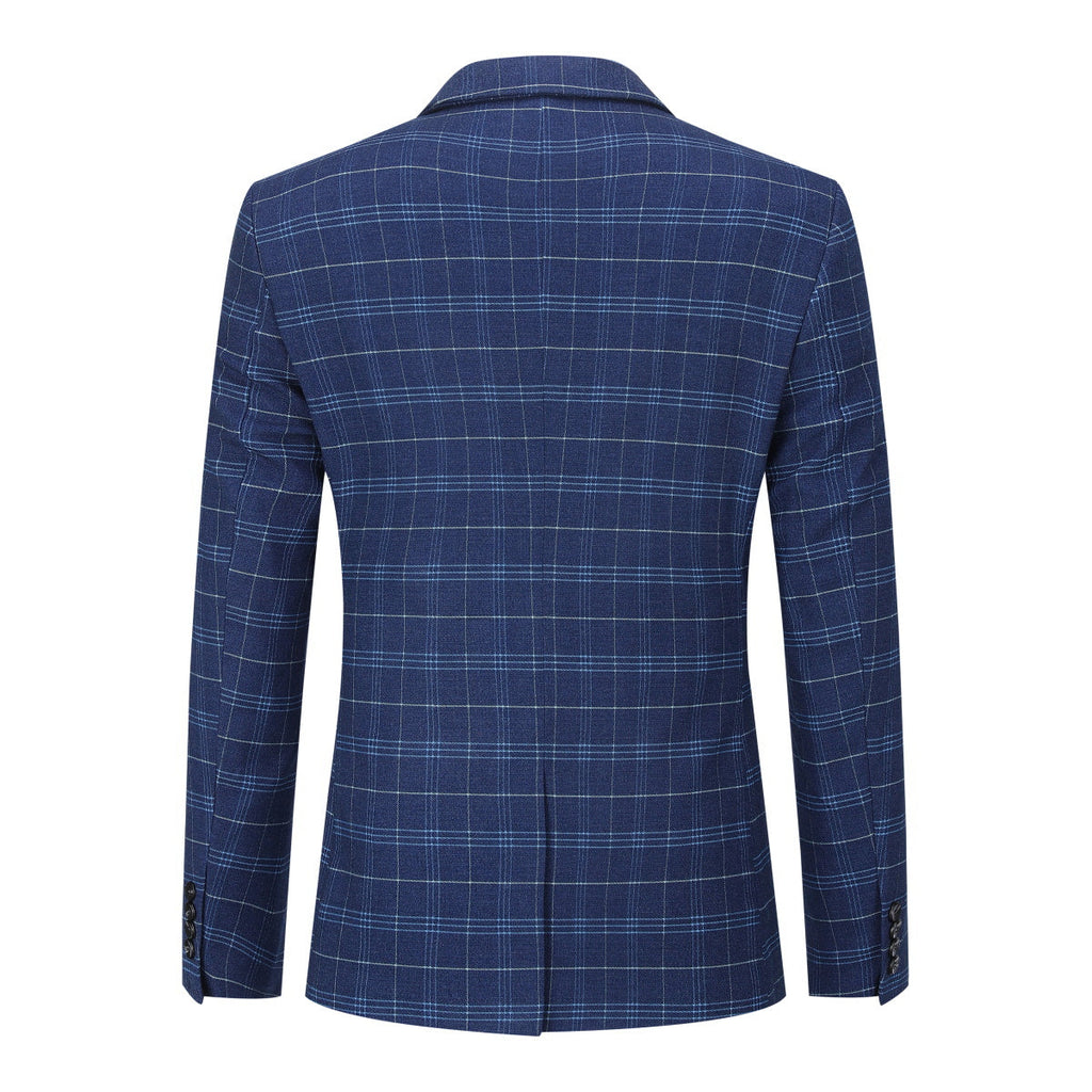 Mens Suit 3-Piece Slim Fit Plaid Peaked Lapel Navy – Beldox