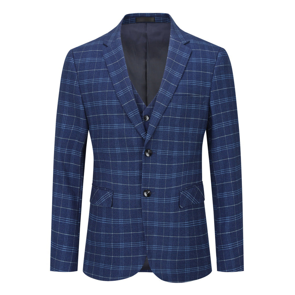 Mens Suit 3-Piece Slim Fit Plaid Peaked Lapel Navy – Beldox