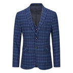Mens Suit 3-Piece Slim Fit Plaid Peaked Lapel Navy – Beldox