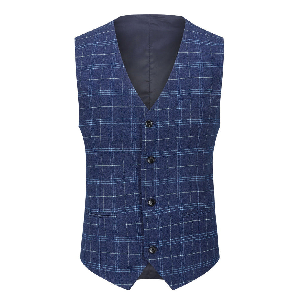 Mens Suit 3-Piece Slim Fit Plaid Peaked Lapel Navy – Beldox