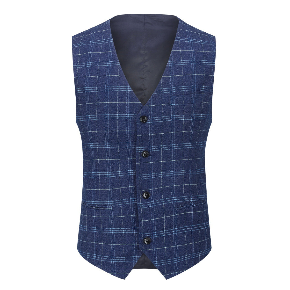 Mens Suit 3-Piece Slim Fit Plaid Peaked Lapel Navy – Beldox