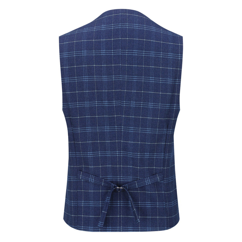 Mens Suit 3-Piece Slim Fit Plaid Peaked Lapel Navy – Beldox