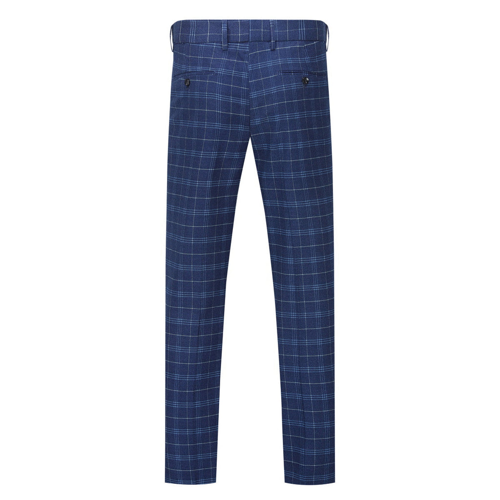 Mens Suit 3-Piece Slim Fit Plaid Peaked Lapel Navy – Beldox
