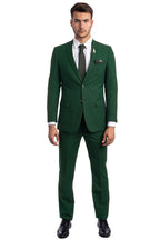Model wearing slim fit hunter green two-piece suit – TARLANO