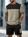 Color block crewneck t-shirt and shorts set in army green – TARLANO