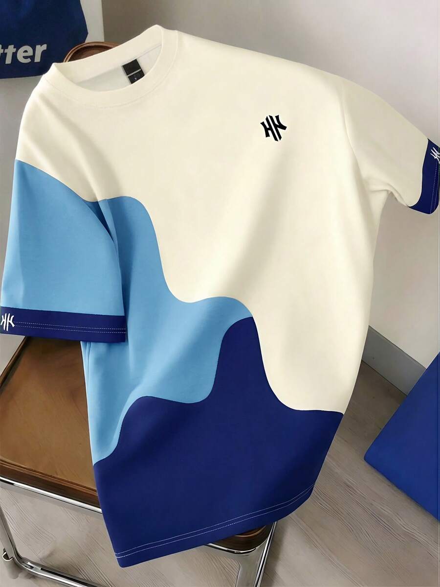 Mens T-Shirt Color Block Drop Shoulder Casual Summer Tee – Valden