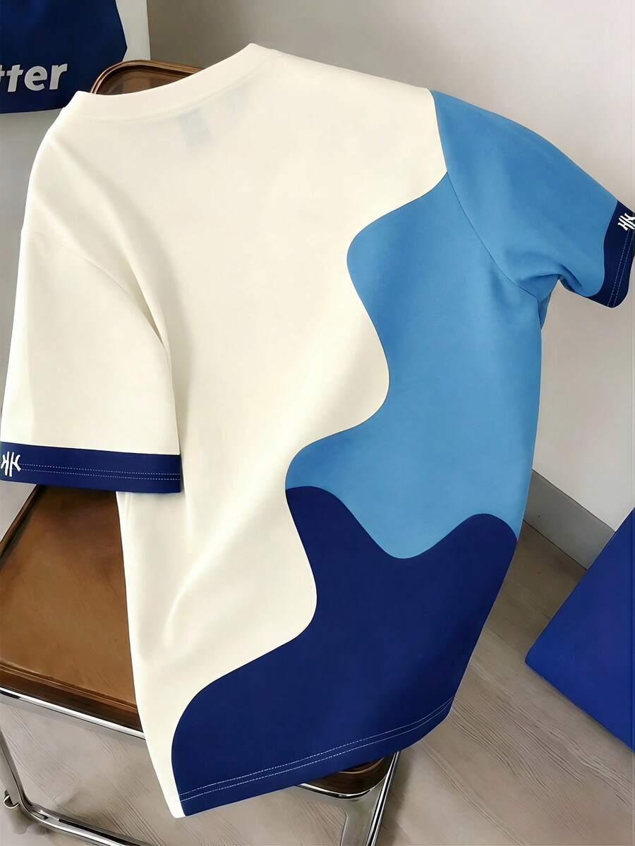 Mens T-Shirt Color Block Drop Shoulder Casual Summer Tee – Valden