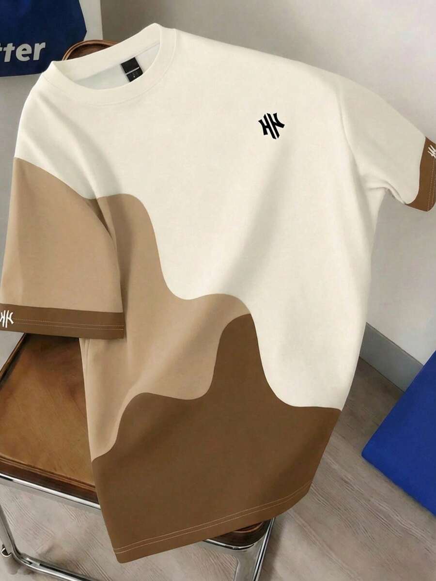 Mens T-Shirt Color Block Drop Shoulder Casual Summer Tee – Valden