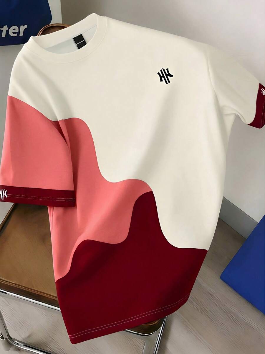 Mens T-Shirt Color Block Drop Shoulder Casual Summer Tee – Valden