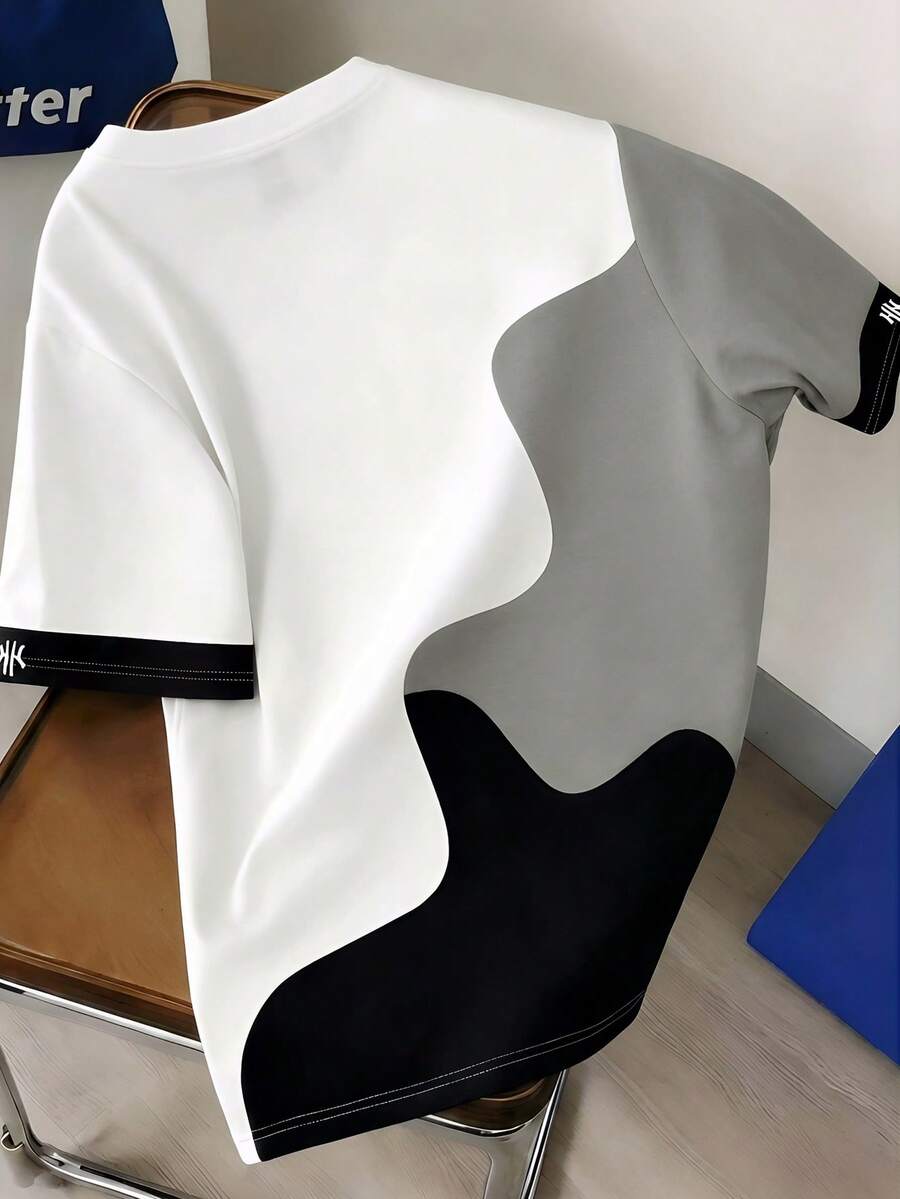 Mens T-Shirt Color Block Drop Shoulder Casual Summer Tee – Valden