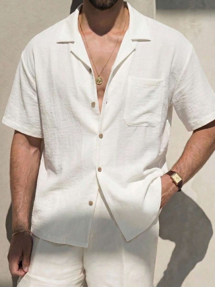 Mens T-Shirt Faux Linen Oversized Fit Short Sleeve Casual Shirt – Valner