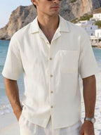 Mens T-Shirt Faux Linen Oversized Fit Short Sleeve Casual Shirt – Valner