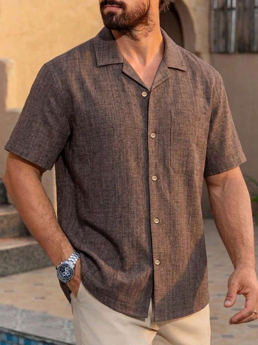 Mens T-Shirt Faux Linen Oversized Fit Short Sleeve Casual Shirt – Valner