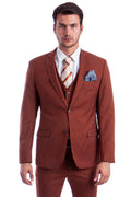 Three-piece slim fit vested suit in light brown with notch lapel – TARLANO