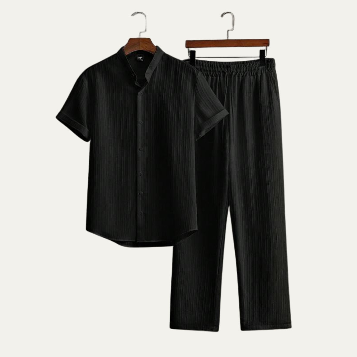Mens Trouser and Shirt Set Band Collar Crinkle Weave Co-Ord – Sorven