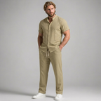 Mens Trouser and Shirt Set Band Collar Crinkle Weave Co-Ord – Sorven