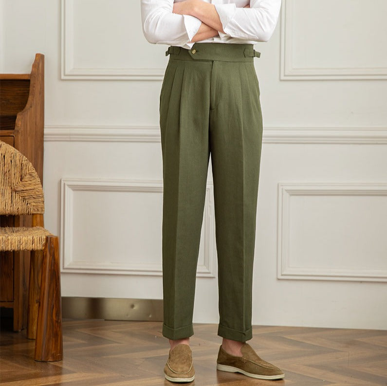 Mens Trouser High-Waisted Pleated Straight-Leg Italian Cut – Dalven