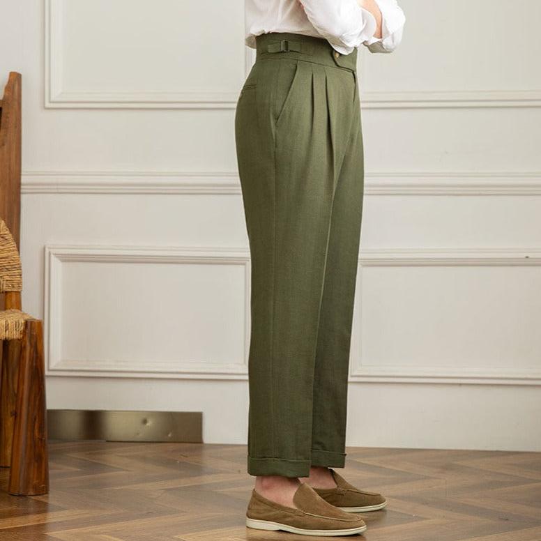 Mens Trouser High-Waisted Pleated Straight-Leg Italian Cut – Dalven