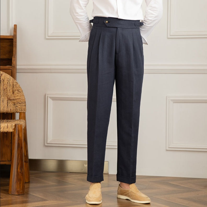 Mens Trouser High-Waisted Pleated Straight-Leg Italian Cut – Dalven